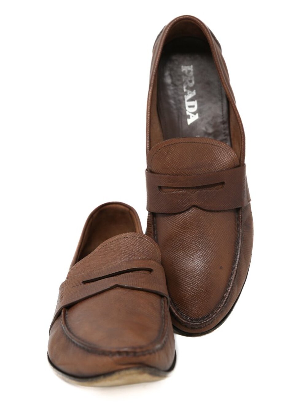 PRADA Mens Brown Leather Slip On Penny Loafers Size US 9 || UK 10 Milano Driving